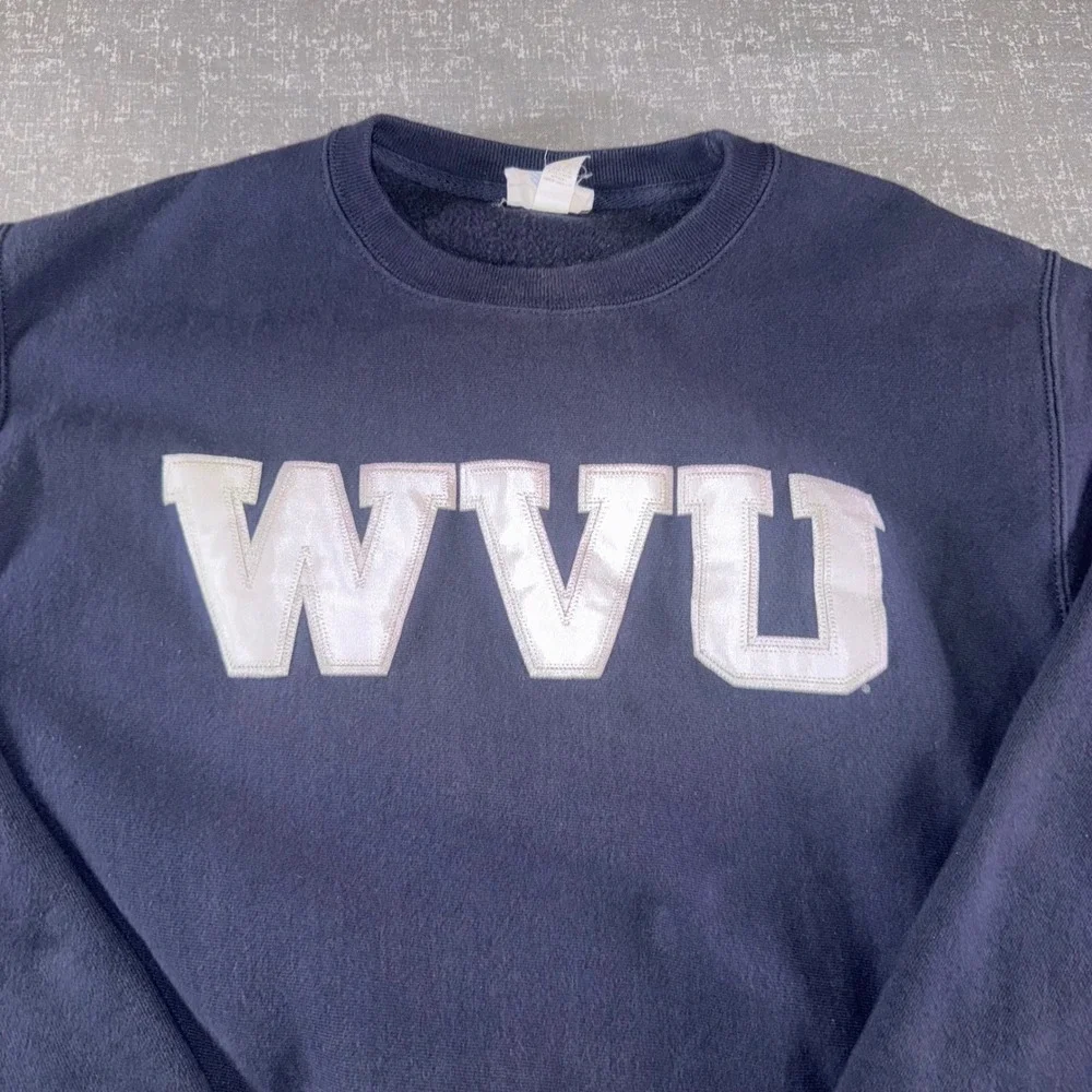 Champion Reverse Weave WVU West Virginia University Navy Blue Sweatshirt Large - Picture 3 of 9